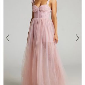 Pink Bustier Bodice Tulle Gown in Pink